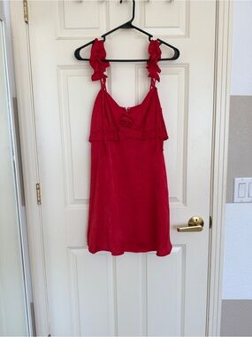wild fable Red silk Ruffle Strap Mini Dress